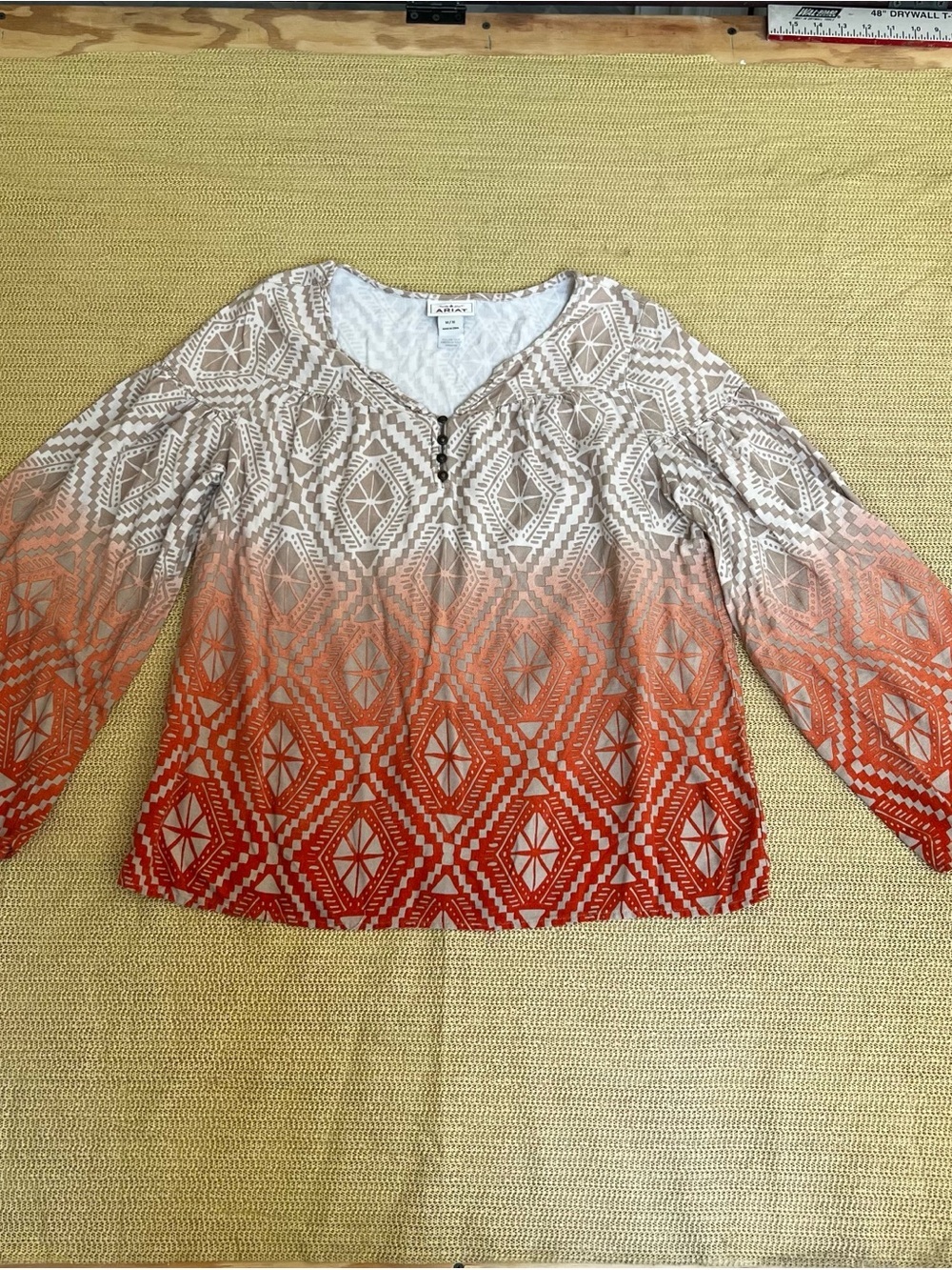 Ariat Orange Cowgirl Women’s Size M Geometric Peasant Blouse
